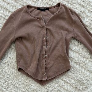 Forever 21 long sleeve full button up crop top, size S/M, rust/brown